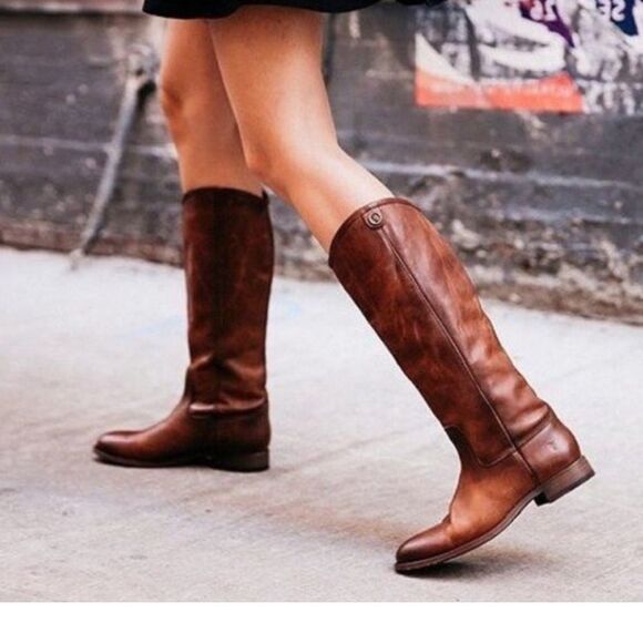 Frye Brown Melissa Button Cognac Leather Knee High Riding Boots 6.5